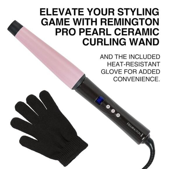 Remington CI9538 Pro 1"-1.5" Pearl Ceramic Conical Curling Wand, Digital - Picture 2 of 7
